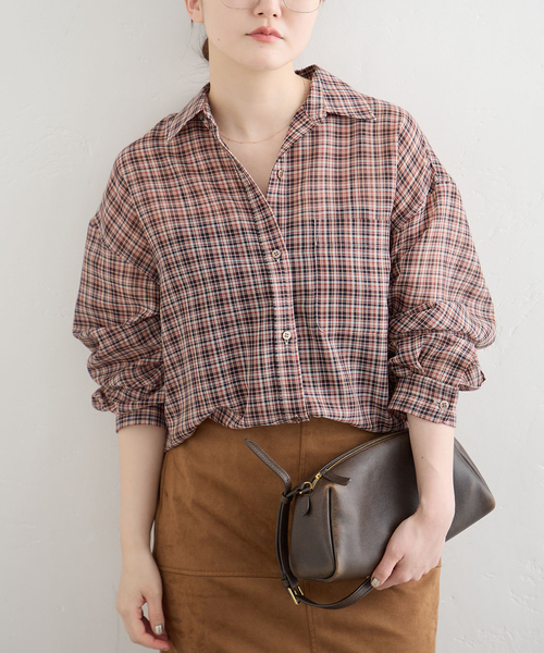 IENA(イエナ)の「シアーボイルチェックシャツ(シャツ/ブラウス・レディース・ブラック/レッド/レッド系その他・FREE)」の2枚目の写真
