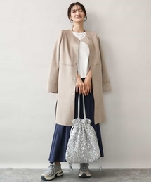 セール】□別注LANA WOOL 140 クルーネックコート（ノーカラーコート