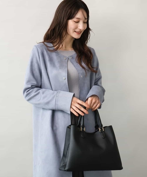 MK MICHEL KLEIN（エムケーミッシェルクラン）の「[洗える]フェイクスウェードノーカラーコート（ノーカラーコート・レディース・ベージュ/モカ/ライトブルー・38）」の3枚目の写真