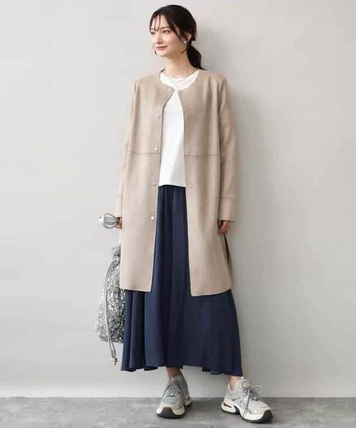 MK MICHEL KLEIN（エムケーミッシェルクラン）の「[洗える]フェイクスウェードノーカラーコート（ノーカラーコート・レディース・ベージュ/モカ/ライトブルー・38）」の21枚目の写真