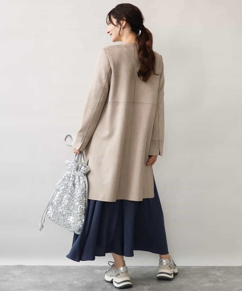 MK MICHEL KLEIN（エムケーミッシェルクラン）の「[洗える]フェイクスウェードノーカラーコート（ノーカラーコート・レディース・ベージュ/モカ/ライトブルー・38）」の19枚目の写真