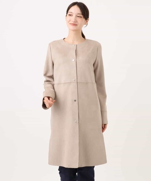 MK MICHEL KLEIN（エムケーミッシェルクラン）の「[洗える]フェイクスウェードノーカラーコート（ノーカラーコート・レディース・ベージュ/モカ/ライトブルー・38）」の18枚目の写真