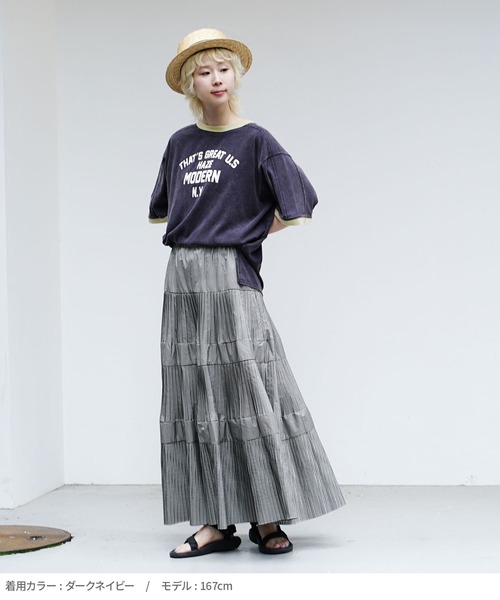 e-zakkamania stores(イーザッカマニアストアーズ)の「ヴィンテージライク 配色リンガーロゴTシャツ(Tシャツ/カットソー・レディース・イエロー/ダークネイビー/グレイッシュベージュ・フリー)」の8枚目の写真