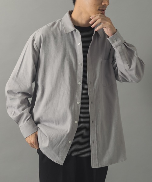 ITEMS URBANRESEARCH（アイテムズ アーバンリサーチ）の「ソフトタッチフランネルレギュラーカラーシャツ（シャツ/ブラウス・メンズ・ネイビー/オフホワイト/グレー/ブルー・LARGE/MEDIUM）」の2枚目の写真