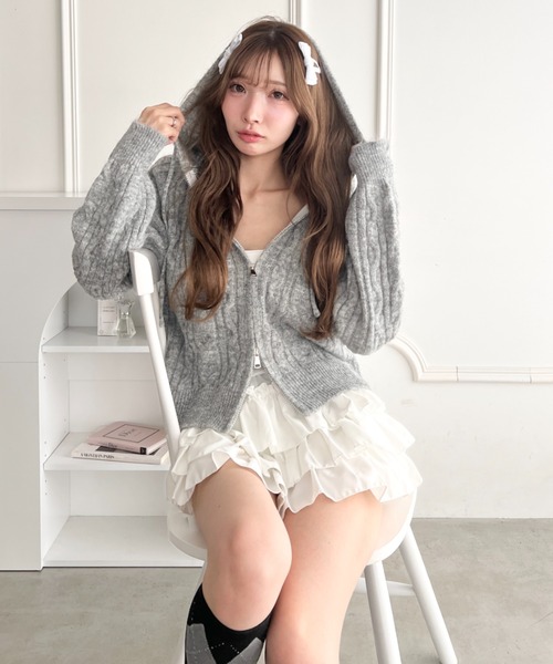 Loueme(ルエム)の「ケーブルニットダブルジップフーディ(カーディガン/ボレロ・レディース・グレー/ネイビー/アイボリー・FREE)」の2枚目の写真