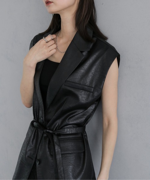 &g'aime(アンジェム)の「【&g'aime 】レザーライクベスト Leather Like Vest(ベスト・レディース・ブラウン/ブラック・FREE)」の8枚目の写真