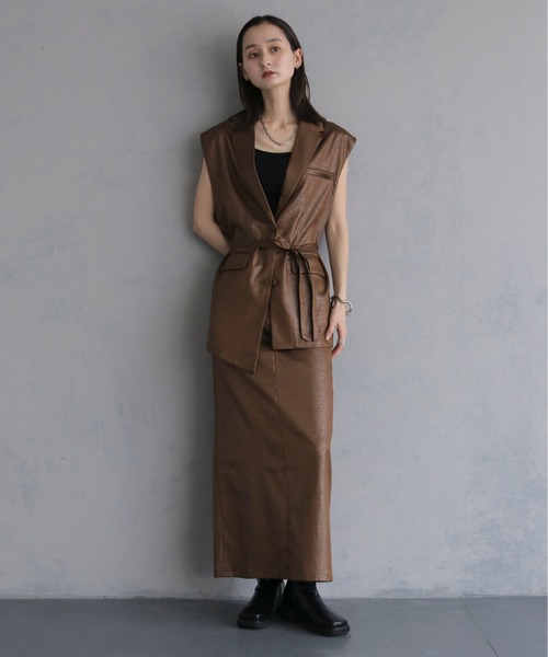 &g'aime(アンジェム)の「【&g'aime 】レザーライクベスト Leather Like Vest(ベスト・レディース・ブラウン/ブラック・FREE)」の22枚目の写真