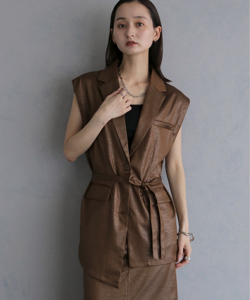 &g'aime(アンジェム)の「【&g'aime 】レザーライクベスト Leather Like Vest(ベスト・レディース・ブラウン/ブラック・FREE)」の14枚目の写真