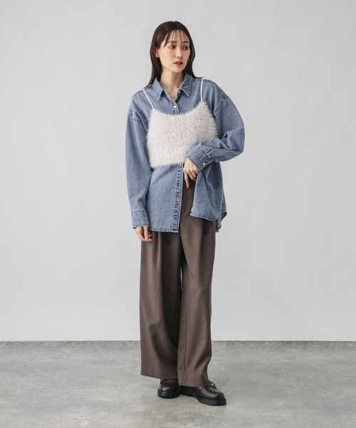 GLOBAL WORK(グローバルワーク)の「GOODデニムシャツ長袖/798072(シャツ/ブラウス・レディース・チャコールグレー/ブルー系その他6/サックスブルー・FREE)」の15枚目の写真