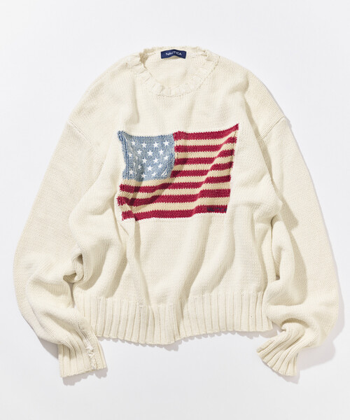 NAUTICA（ノーティカ）の「NAUTICA/ノーティカ ケミカルウォッシュ フラッグ ニット（ニット/セーター・レディース・オフホワイト/ネイビー・ﾌﾘ-）」の2枚目の写真