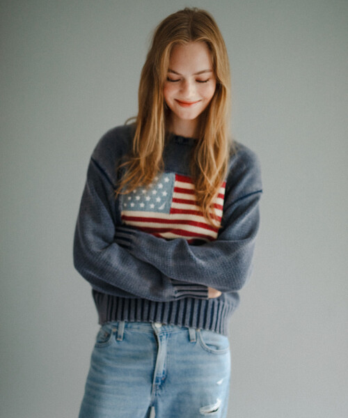 NAUTICA（ノーティカ）の「NAUTICA/ノーティカ ケミカルウォッシュ フラッグ ニット（ニット/セーター・レディース・オフホワイト/ネイビー・ﾌﾘ-）」の3枚目の写真