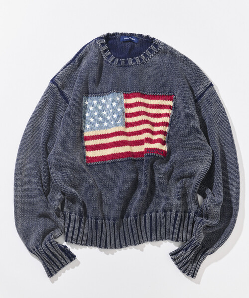 NAUTICA（ノーティカ）の「NAUTICA/ノーティカ ケミカルウォッシュ フラッグ ニット（ニット/セーター・レディース・オフホワイト/ネイビー・ﾌﾘ-）」の4枚目の写真