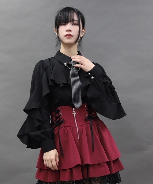 axes femme(アクシーズファム)の「タイ付ラッフルフリル長袖BL(シャツ/ブラウス・レディース・ワイン/ホワイト/ブラック・MEDIUM)」の10枚目の写真