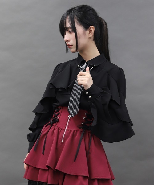 axes femme(アクシーズファム)の「タイ付ラッフルフリル長袖BL(シャツ/ブラウス・レディース・ワイン/ホワイト/ブラック・MEDIUM)」の11枚目の写真