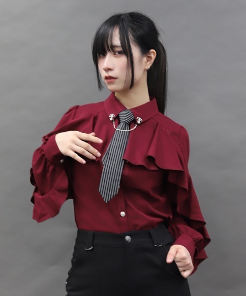 axes femme(アクシーズファム)の「タイ付ラッフルフリル長袖BL(シャツ/ブラウス・レディース・ワイン/ホワイト/ブラック・MEDIUM)」の13枚目の写真