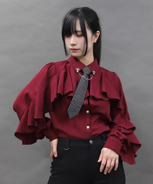 axes femme(アクシーズファム)の「タイ付ラッフルフリル長袖BL(シャツ/ブラウス・レディース・ワイン/ホワイト/ブラック・MEDIUM)」の14枚目の写真