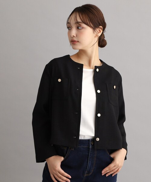 LAURA ASHLEY(ローラアシュレイ)の「【羽織りにおすすめ!刻印ボタン】ライトブークレジャケット(テーラードジャケット・レディース・ブラック/ベージュ・40/38)」の1枚目の写真