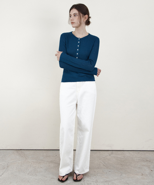 WEDNESDAYOASISFORWOMEN(ウェンズデー オアシス フォー ウーマン)の「ベロ リブ ヘンリーネック ニット_BLUE(WCB6KN115)(ニット/セーター・レディース・ブルー・FREE)」の3枚目の写真