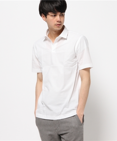 HELIOPOLE(エリオポール)の「 鹿の子スキッパーシャツ(シャツ/ブラウス・メンズ・ホワイト/ブルー/ネイビー・LARGE/MEDIUM)」の1枚目の写真