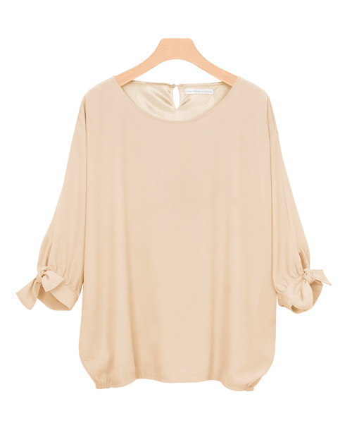 Pierrot（ピエロ）の「袖リボンシフォンブラウス（シャツ/ブラウス・レディース・ネイビー/オフホワイト/カーキ/ピンクベージュ・M/L）」の4枚目の写真