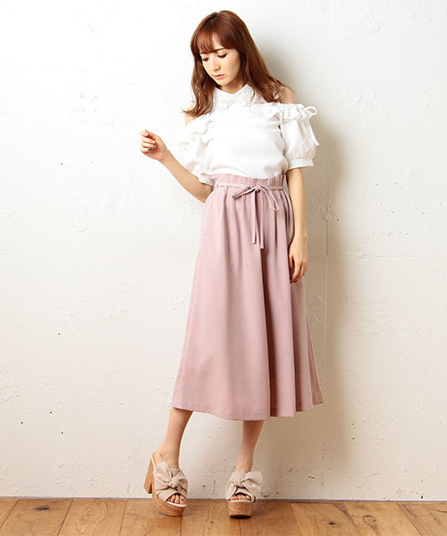 MIIA（ミーア）の「ウエストピンタックガウチョパンツ（その他パンツ・レディース・ピンク/オフホワイト/ブルー/ベージュ・FREE）」の4枚目の写真