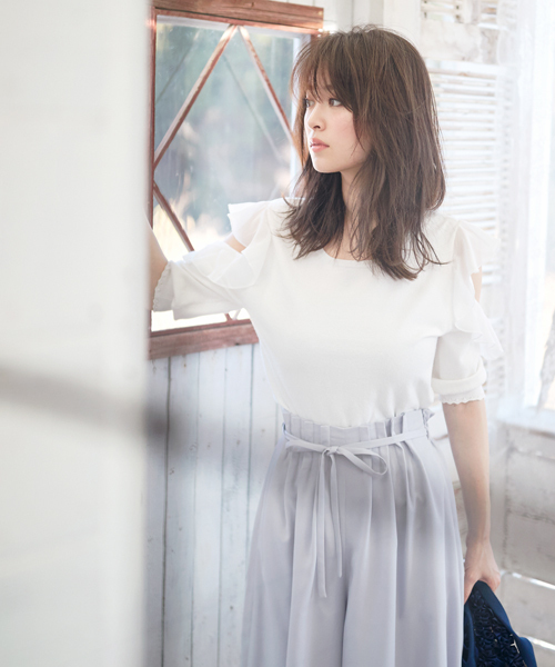 MIIA（ミーア）の「ウエストピンタックガウチョパンツ（その他パンツ・レディース・ピンク/オフホワイト/ブルー/ベージュ・FREE）」の3枚目の写真