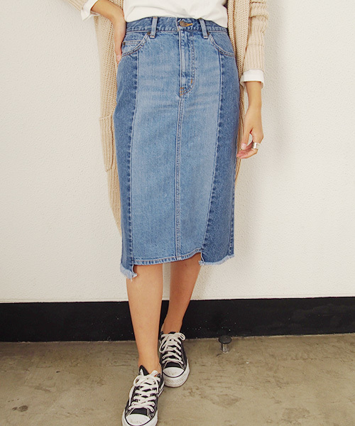 Ungrid アングリッド の リメイクデニムミドル丈スカート デニムスカート Wear