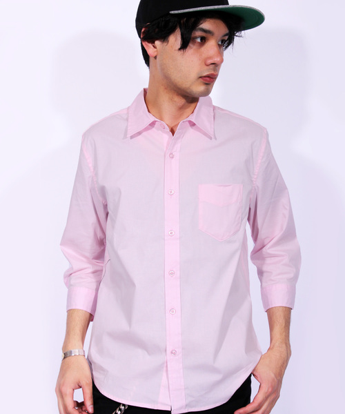 8(eight)(エイト)の「ブロード 7分袖シャツ コットン(シャツ/ブラウス・メンズ・ブラック/ホワイト/ピンク/グレー/ワイン/ネイビー・MEDIUM/LARGE/X-LARGE)」の1枚目の写真