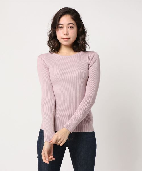 KOBE LETTUCE（コウベレタス）の「いつものITEMもLadyなデザインで差をつけて♪前後2WAY！レースアップデザイン細リブニットトップス/レディースセーター/長袖[C3051]神戸レタス（ニット/セーター・レディース・オフホワイト/ピンク/グレー/ブラック・FREE）」の4枚目の写真