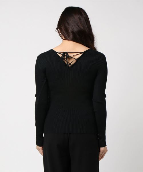 KOBE LETTUCE（コウベレタス）の「いつものITEMもLadyなデザインで差をつけて♪前後2WAY！レースアップデザイン細リブニットトップス/レディースセーター/長袖[C3051]神戸レタス（ニット/セーター・レディース・オフホワイト/ピンク/グレー/ブラック・FREE）」の5枚目の写真