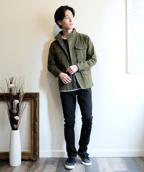 ミリタリージャケット ベージュ ネイビー TopIsm（トップイズム）の「M-65 ストレッチ入りミリタリー