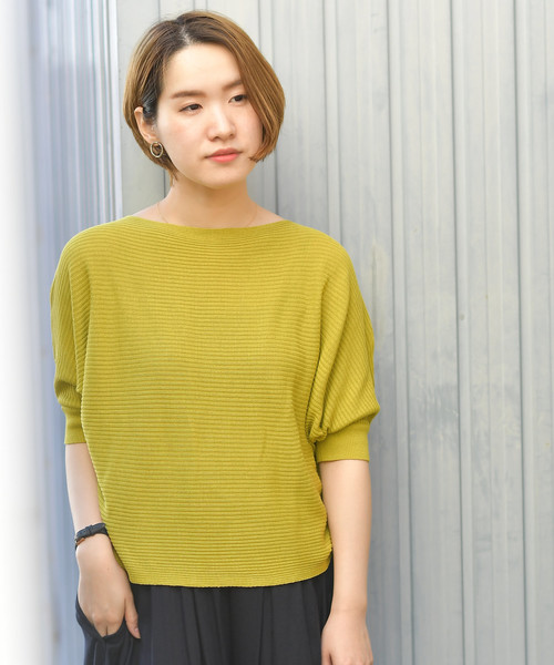 rps（アールピーエス）の「横リブドルマンニットプルオーバー（ニット/セーター・レディース・オフホワイト/杢グレー/カーキ/イエロー/ネイビー/ラベンダー・M）」の6枚目の写真