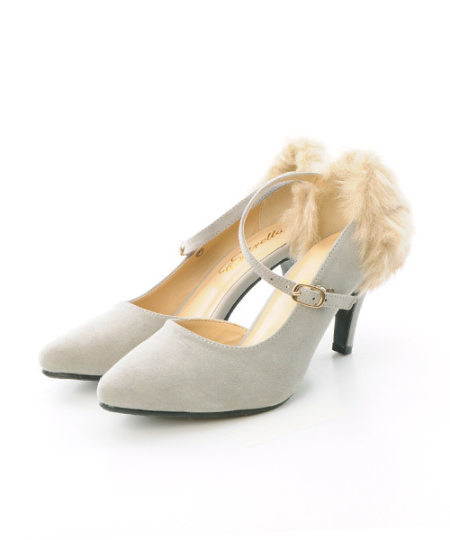 Luz Llena（ラズレナ）の「[7.5cmヒール]ファー付・ストラップパンプス（パンプス・レディース・ブラック/グレー/キャメル・MEDIUM/LARGE/SMALL）」の3枚目の写真