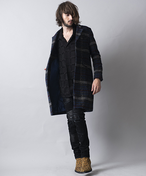 miu miu チェスターコート ネイビー・レッド・チェック MIU MIU - ミュウミュウロングコートツイードタータンチェックmiumiu