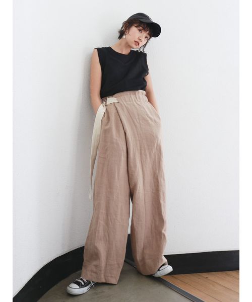 新品未使用 Ungrid ベージュ リネン混ベルトデザインパンツ セール】リネン混ベルトデザインパンツ（その他パンツ）｜Ungrid