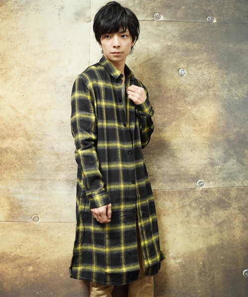おしゃれスタ(オシャレスタ)の「ビッグシルエットオンブレチェックロングシャツ(KU)(シャツ/ブラウス・メンズ・レッド/グリーン/イエロー・M/L)」の2枚目の写真
