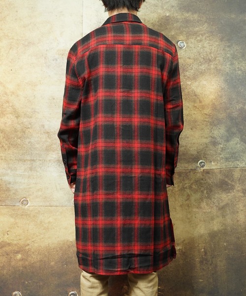 おしゃれスタ(オシャレスタ)の「ビッグシルエットオンブレチェックロングシャツ(KU)(シャツ/ブラウス・メンズ・レッド/グリーン/イエロー・M/L)」の7枚目の写真
