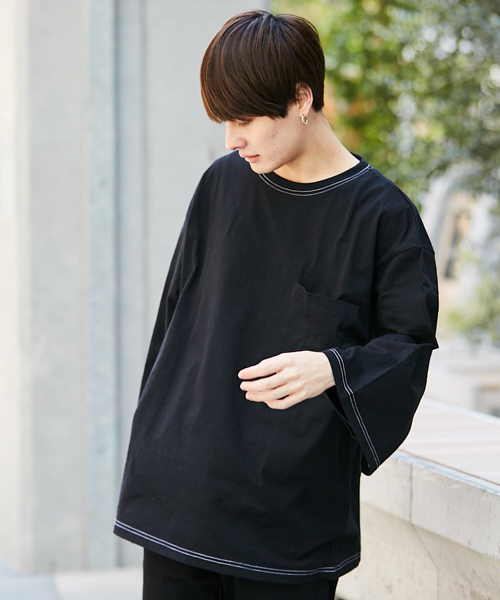 kutir(クティール)の「【ウルトラルーズシルエット】7分袖Tシャツ(Tシャツ/カットソー・メンズ・パープル/ブラック/ベージュ/ホワイト・MEDIUM/LARGE)」の1枚目の写真