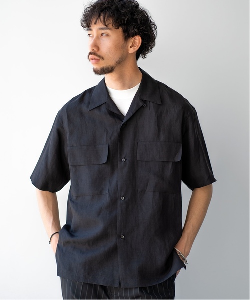 EDIFICE（エディフィス）の「LA BOUCLE / ラブ―クル ラミーWポケットオープンカラーSSシャツ（シャツ/ブラウス・メンズ・ベージュ/サックスブルー/ブラック・46/48/44）」の2枚目の写真