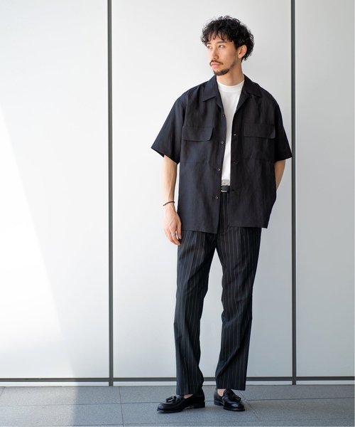 EDIFICE（エディフィス）の「LA BOUCLE / ラブ―クル ラミーWポケットオープンカラーSSシャツ（シャツ/ブラウス・メンズ・ベージュ/サックスブルー/ブラック・46/48/44）」の4枚目の写真