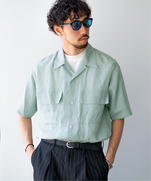 EDIFICE（エディフィス）の「LA BOUCLE / ラブ―クル ラミーWポケットオープンカラーSSシャツ（シャツ/ブラウス・メンズ・ベージュ/サックスブルー/ブラック・46/48/44）」の10枚目の写真