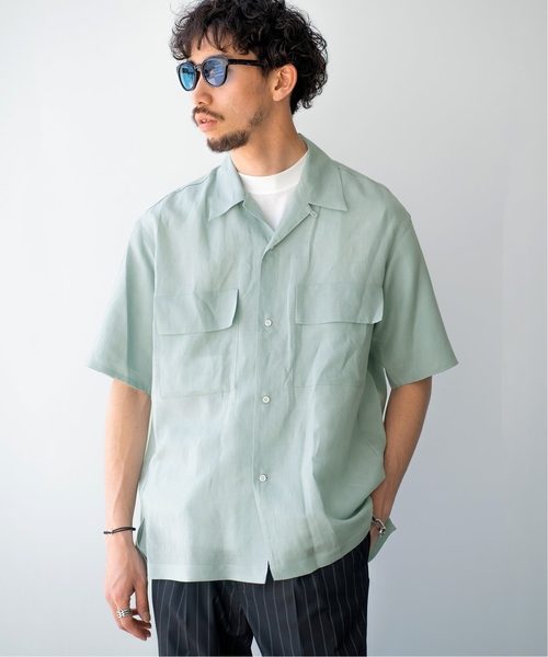 EDIFICE（エディフィス）の「LA BOUCLE / ラブ―クル ラミーWポケットオープンカラーSSシャツ（シャツ/ブラウス・メンズ・ベージュ/サックスブルー/ブラック・46/48/44）」の11枚目の写真