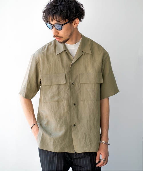 EDIFICE（エディフィス）の「LA BOUCLE / ラブ―クル ラミーWポケットオープンカラーSSシャツ（シャツ/ブラウス・メンズ・ベージュ/サックスブルー/ブラック・46/48/44）」の9枚目の写真