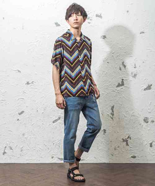 MinoriTY（マイノリティ）の「総柄オープンカラーシャツ 開襟シャツ（シャツ/ブラウス・メンズ・レッド/イエロー/ブルー/ストライプ・L/M）」の16枚目の写真