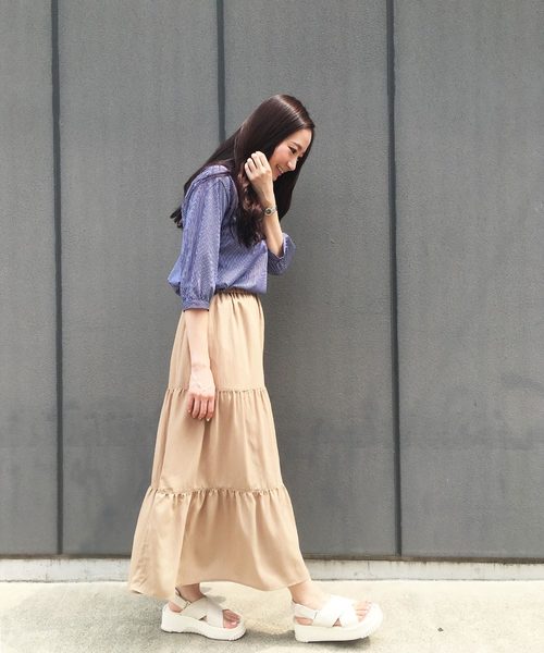 Petit Honfleur（プチオンフルール）の「ティアードスカート（スカート・レディース・ブラック/モカ/カーキ・M size/L size）」の19枚目の写真