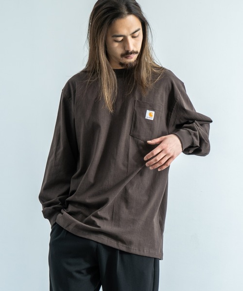 Carhartt（カーハート）の「CARHARTT カーハート Workwear Pocket Long Sleeve T-Shirt（Tシャツ/カットソー・メンズ・ダークグリーン/ダークブラウン/ダークオリーブ/ワイン/ネイビー/ブラック/ヘザーチャコール/グレー/グレイッシュブルー/ブルー・M/L/XL）」の4枚目の写真