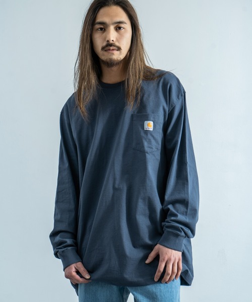 Carhartt（カーハート）の「CARHARTT カーハート Workwear Pocket Long Sleeve T-Shirt（Tシャツ/カットソー・メンズ・ダークグリーン/ダークブラウン/ダークオリーブ/ワイン/ネイビー/ブラック/ヘザーチャコール/グレー/グレイッシュブルー/ブルー・M/L/XL）」の9枚目の写真