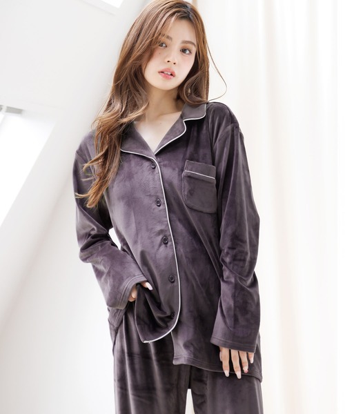 Dita（ディータ）の「パールシャギーシャツルームウェア（上下2点セット）パジャマ（ルームウェア/パジャマ・レディース・ブラック/グレー/ブラック系その他/グレー系その他/グリーン系その他/ブルー系その他/ネイビー/ピンク系その他/スモークピンク/モスグリーン/グレイッシュブルー/シャンパン/サンドグレー/ピンクベージュ/グリーン系その他2/ラベンダー/ピンク/ブラウン系その他/カーキ・FREE）」の6枚目の写真