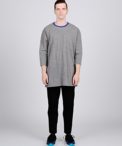 EN ROUTE(アンルート)の「ENR ペーパライク 7SLカットソー●(Tシャツ/カットソー・メンズ・グレー/ターコイズブルー/オフホワイト/ブラック・3/2/1)」の8枚目の写真