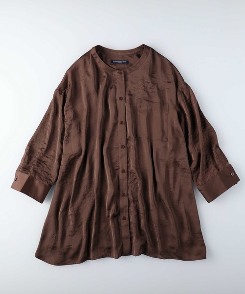 HONEYSUCKLE ROSE（ハニーサックルローズ）の「【HONEYSUCKLE ROSE】バンドカラーサテンシャツ（シャツ/ブラウス・レディース・オフホワイト/ブラウン/グレー・M/L）」の15枚目の写真